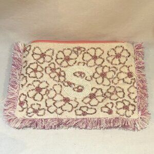 Noor-e-Noire Beaded Monogram Letter S Pink Cosmetic Bag